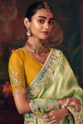 Pista Green Party-Wear Satin-Silk Saree with Rich Embroidery RTI