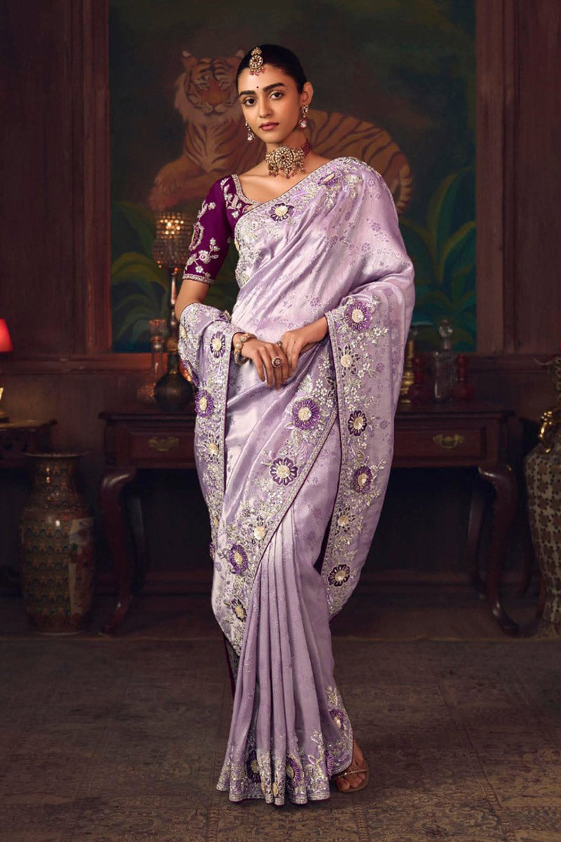 Lavender Festive Silk Saree with Luxury Embellishment RTI
