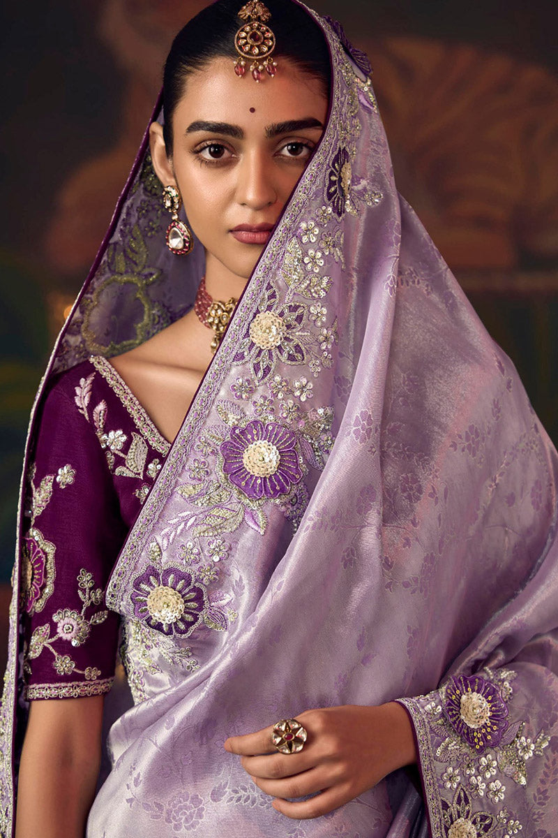 Lavender Festive Silk Saree with Luxury Embellishment RTI