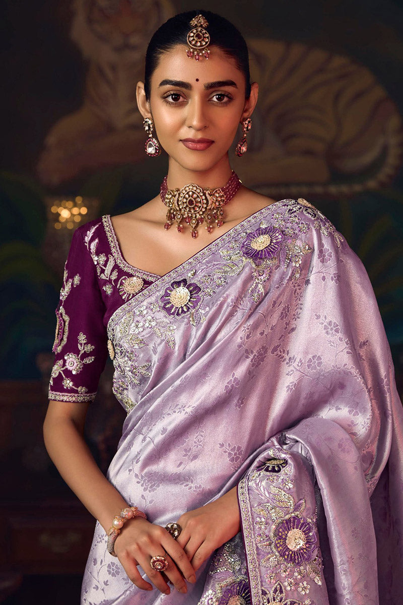 Lavender Festive Silk Saree with Luxury Embellishment RTI