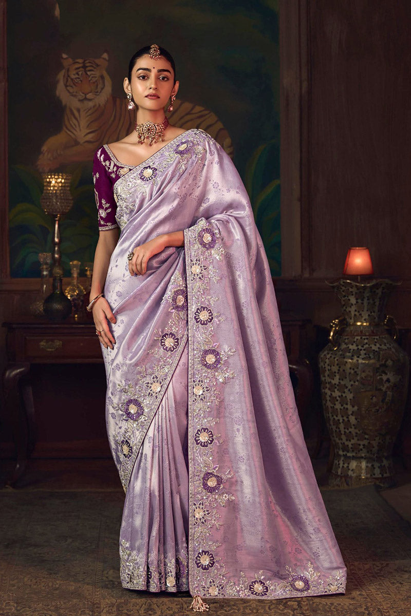 Lavender Festive Silk Saree with Luxury Embellishment RTI