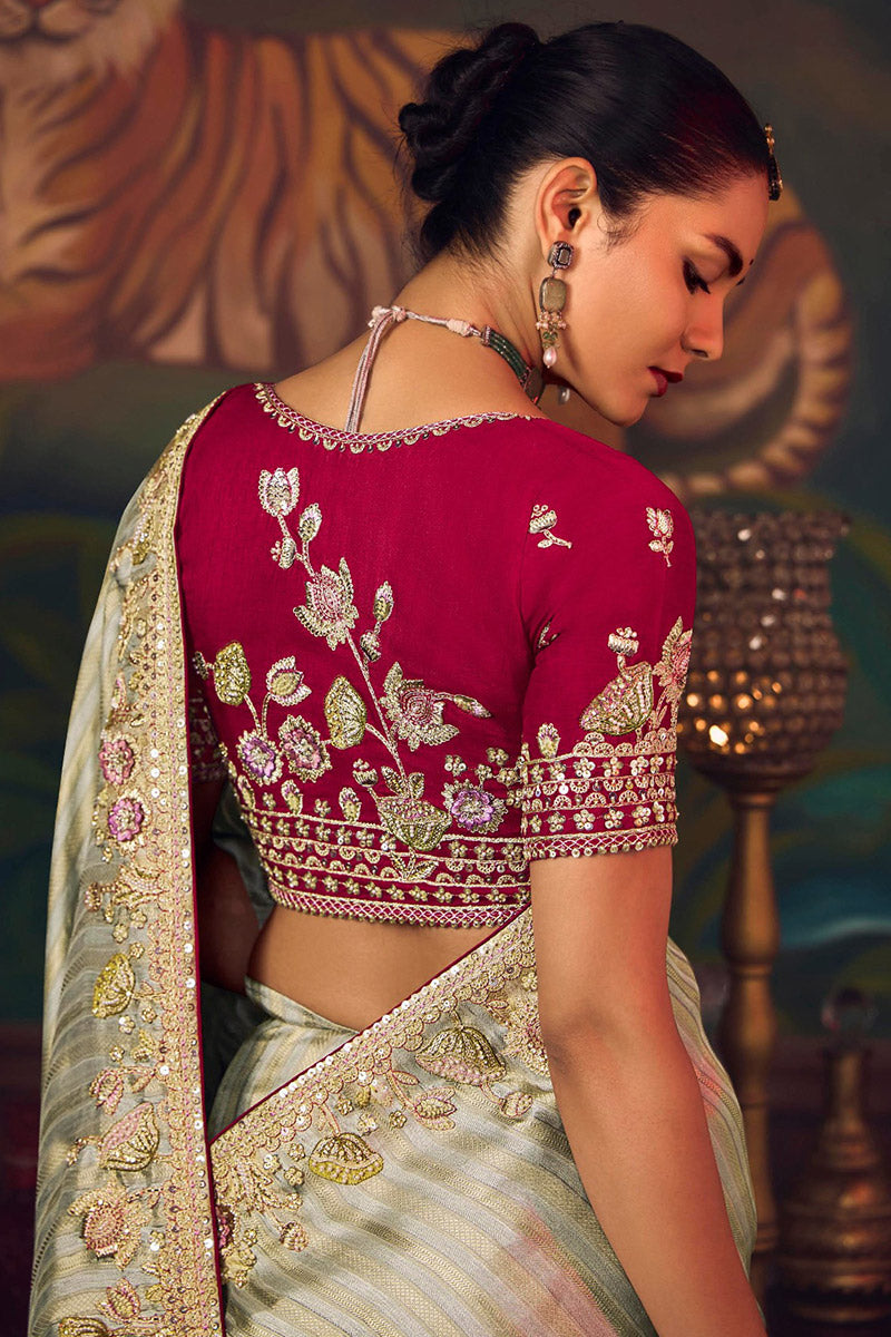 Multi Color Bridal-Style Satin-Silk Saree with Ornate Embroidery RTI