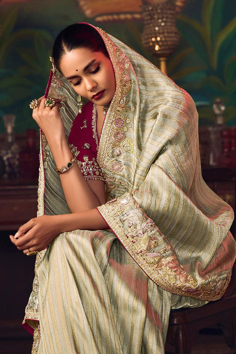 Multi Color Bridal-Style Satin-Silk Saree with Ornate Embroidery RTI