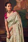 Multi Color Bridal-Style Satin-Silk Saree with Ornate Embroidery RTI