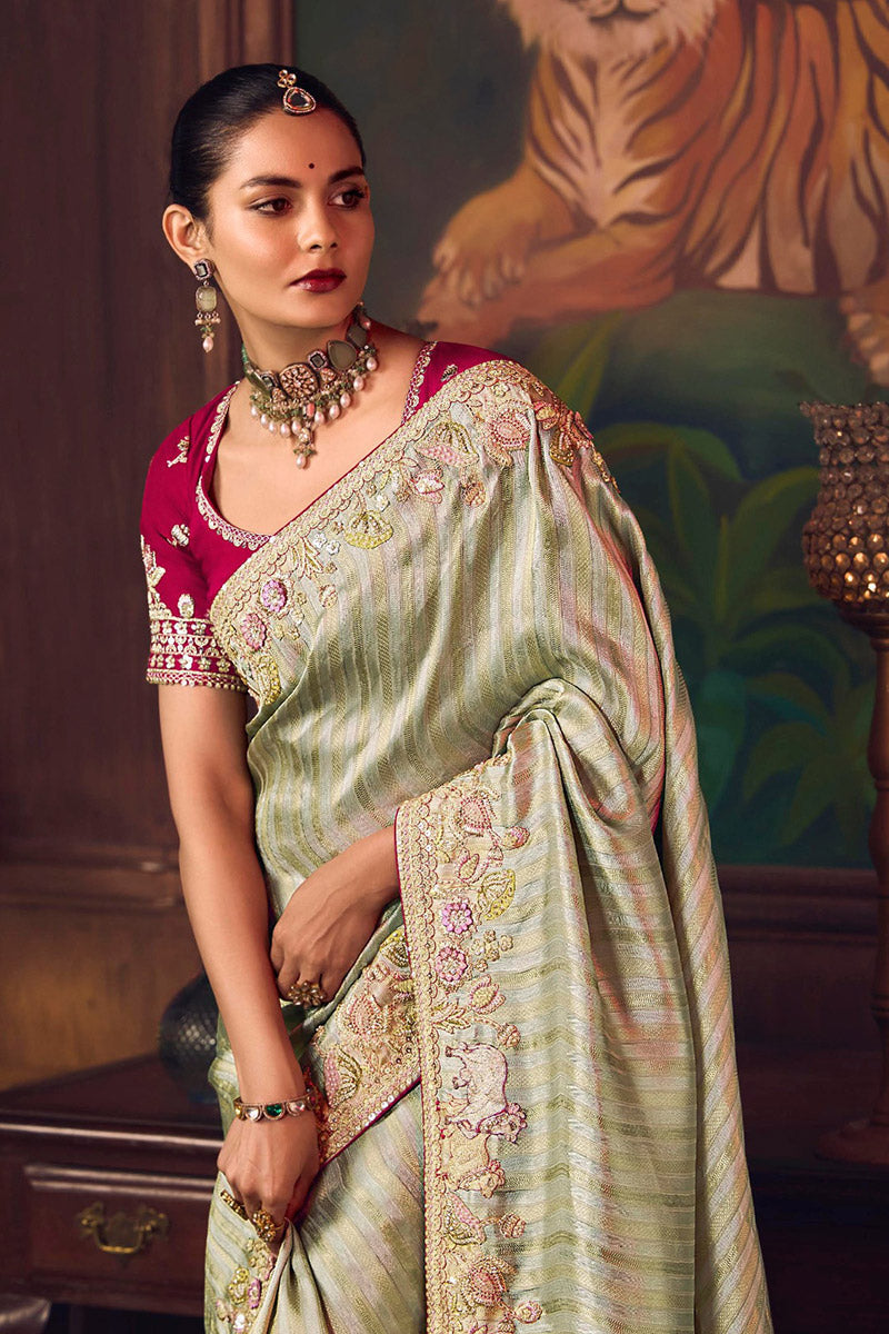 Multi Color Bridal-Style Satin-Silk Saree with Ornate Embroidery RTI