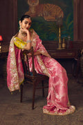 Pink Heritage Satin-Silk Saree with Handcrafted Embroidery RTI