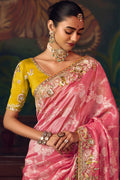 Pink Heritage Satin-Silk Saree with Handcrafted Embroidery RTI