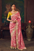 Pink Heritage Satin-Silk Saree with Handcrafted Embroidery RTI