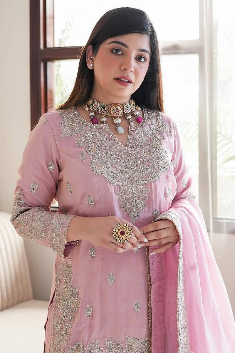 Dusky Pink Embroidered Sequins Work Sharara Suit LF
