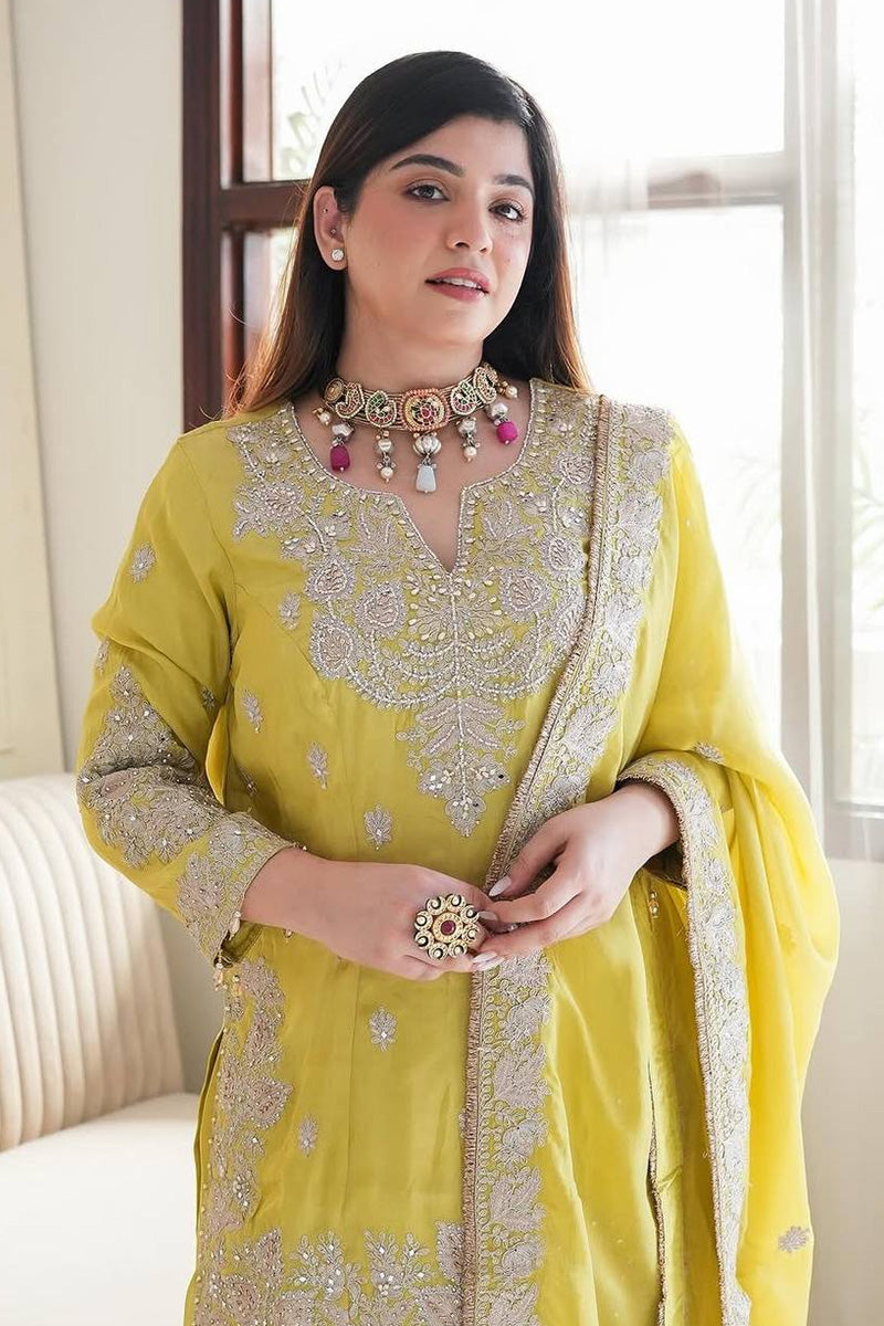Designer Yellow Embroidered Sequins Work Sharara Suit RTI