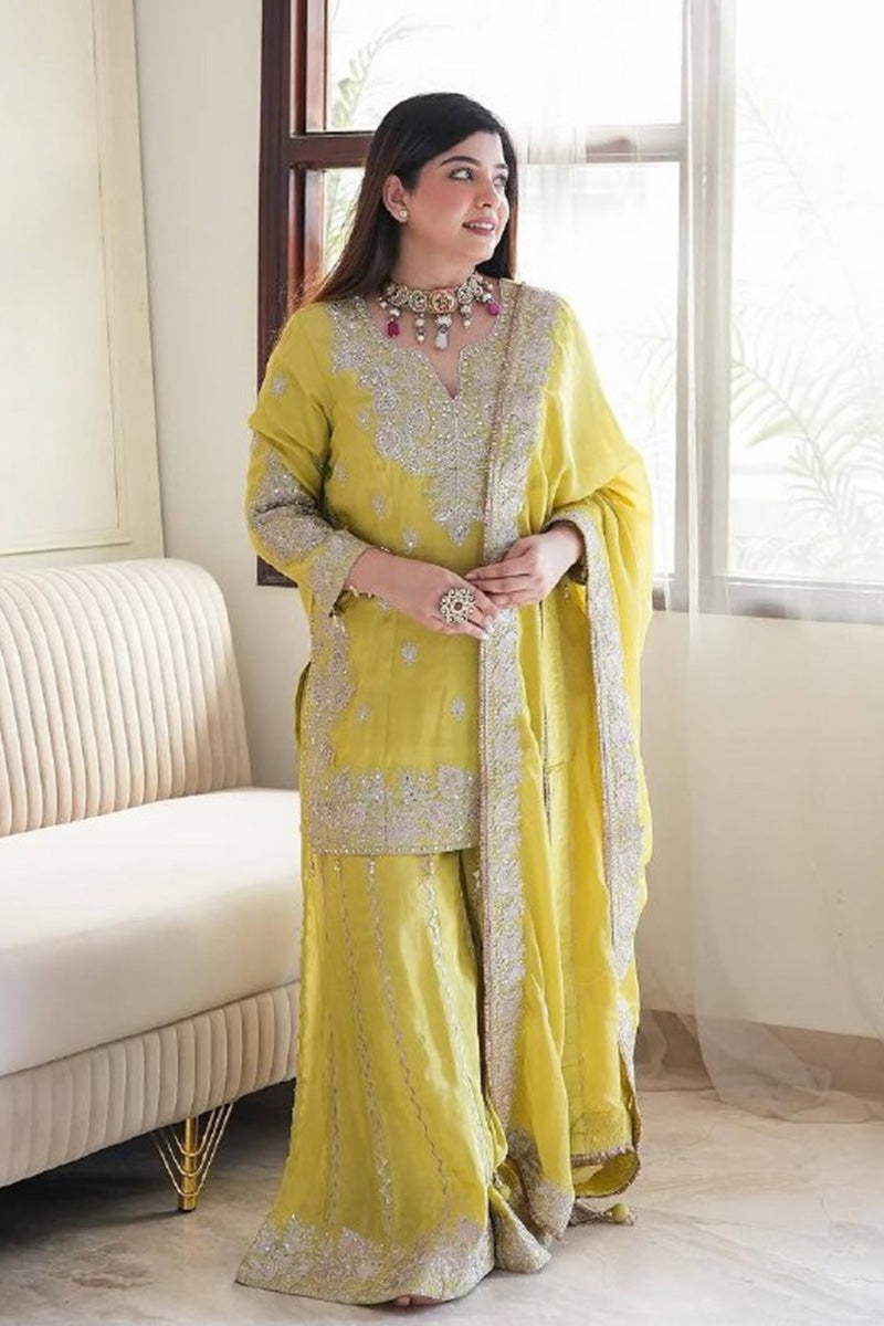 Designer Yellow Embroidered Sequins Work Sharara Suit RTI