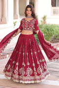 Maroon Embroidered Lehenga Choli with Dupatta – Heavy Traditional Wedding Set RTI