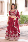 Maroon Embroidered Lehenga Choli with Dupatta – Heavy Traditional Wedding Set RTI