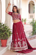 Maroon Embroidered Lehenga Choli with Dupatta – Heavy Traditional Wedding Set RTI