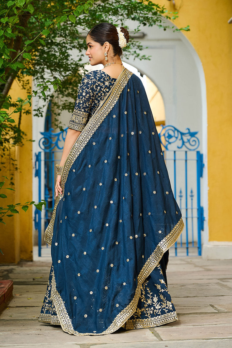 Teal Embroidered Lehenga Choli with Dupatta – Heavy Party wear Set RTI