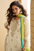 Cream & Lime Green Embroidered Palazzo Salwar Suit RTI