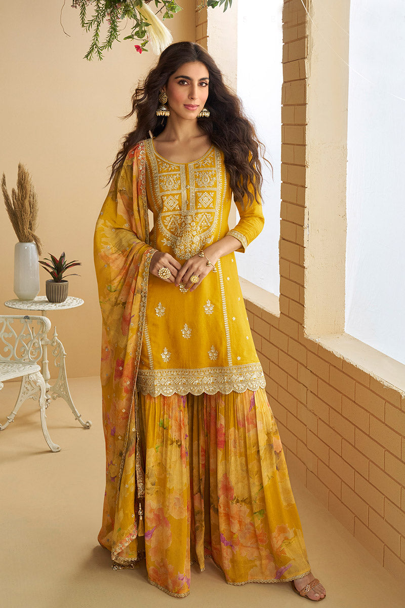 Designer Yellow Embroidered Palazzo Salwar Suit RTI