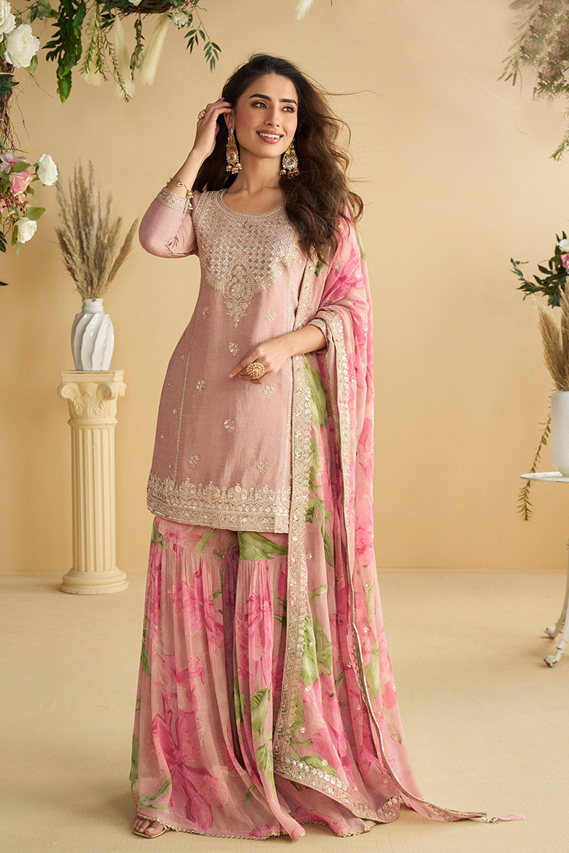Vibrant Embroidered Palazzo Salwar Suit in Light Pink RTI