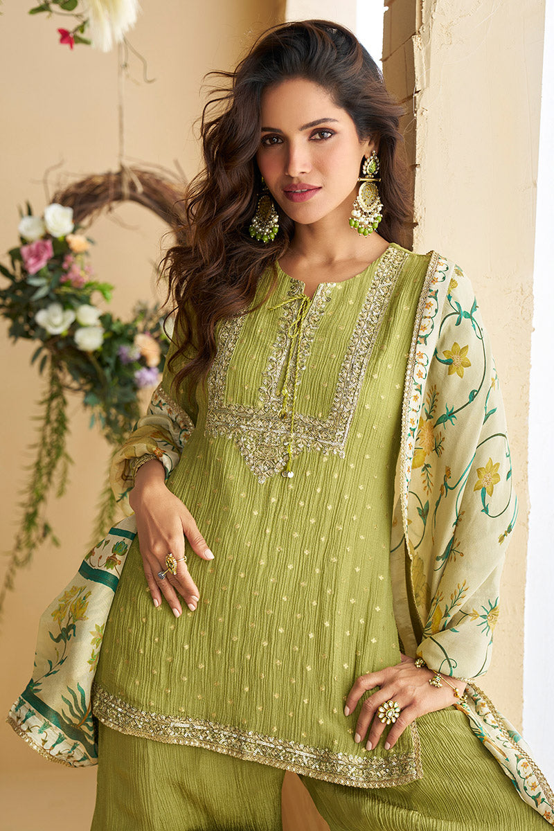 Embroidered Palazzo Salwar Suit in Pista Green-Perfect for festive RTI