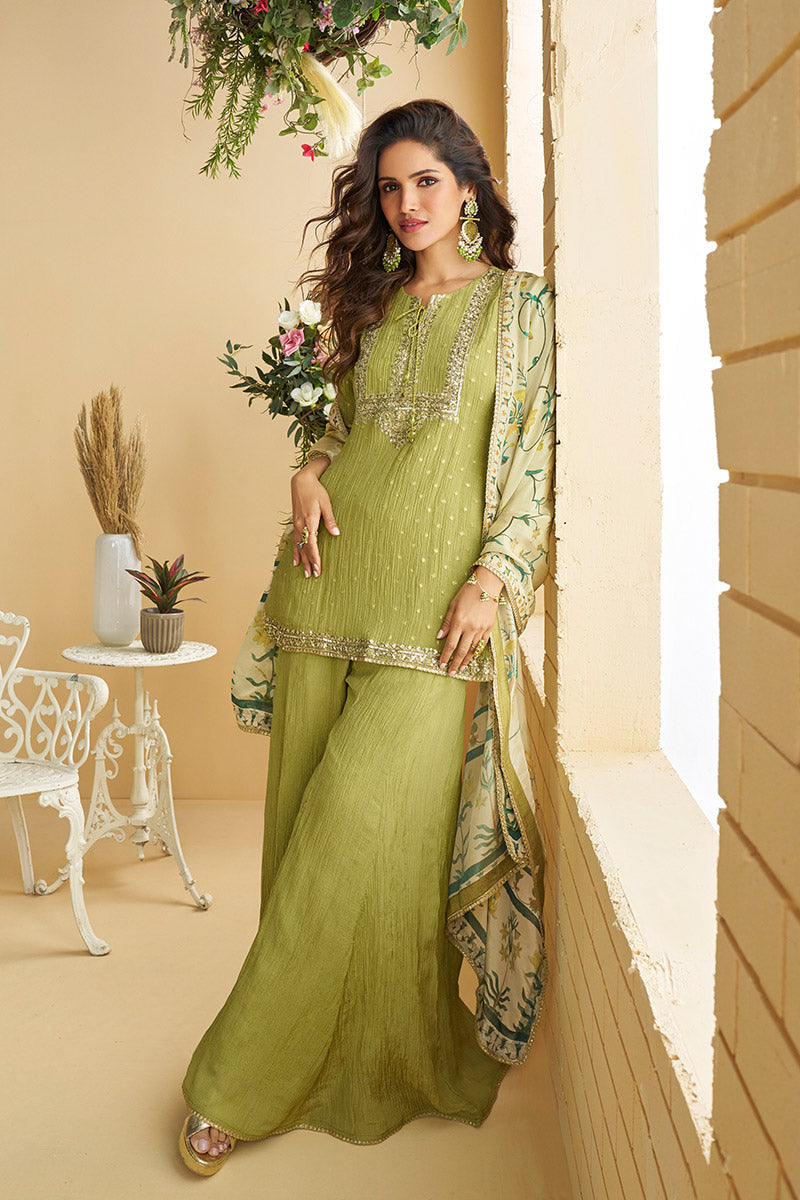 Embroidered Palazzo Salwar Suit in Pista Green-Perfect for festive RTI
