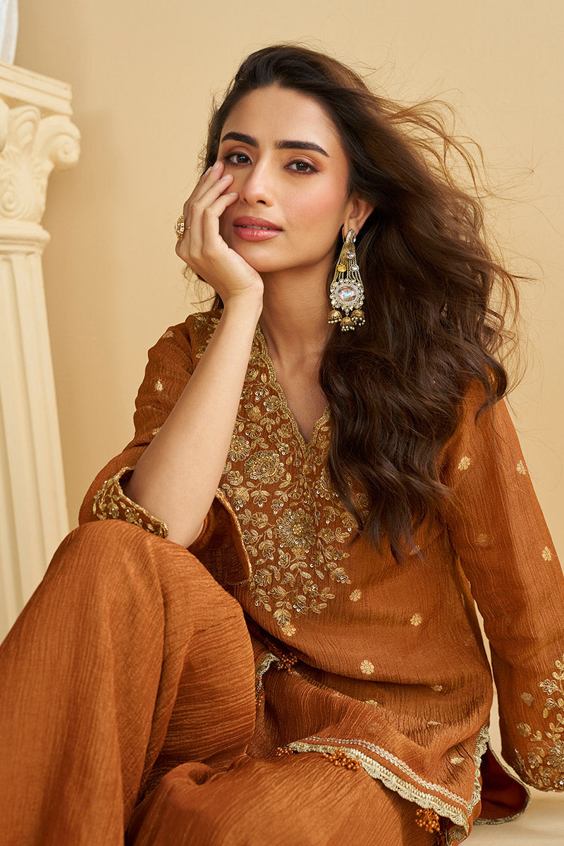 Rust Embroidered Palazzo Salwar Suit-Perfect for festive RTI