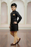 Elegant Boys Black Sherwani with Gold Trim – Kids Traditional Festive Outfit RTI