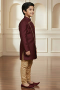 Boys Maroon Kurta Pajama Set with Gold Detailing | Traditional Kids Outfit RTI