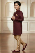 Boys Maroon Kurta Pajama Set with Gold Detailing | Traditional Kids Outfit RTI