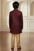 Boys Maroon Kurta Pajama Set with Gold Detailing | Traditional Kids Outfit RTI