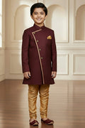 Boys Maroon Kurta Pajama Set with Gold Detailing | Traditional Kids Outfit RTI