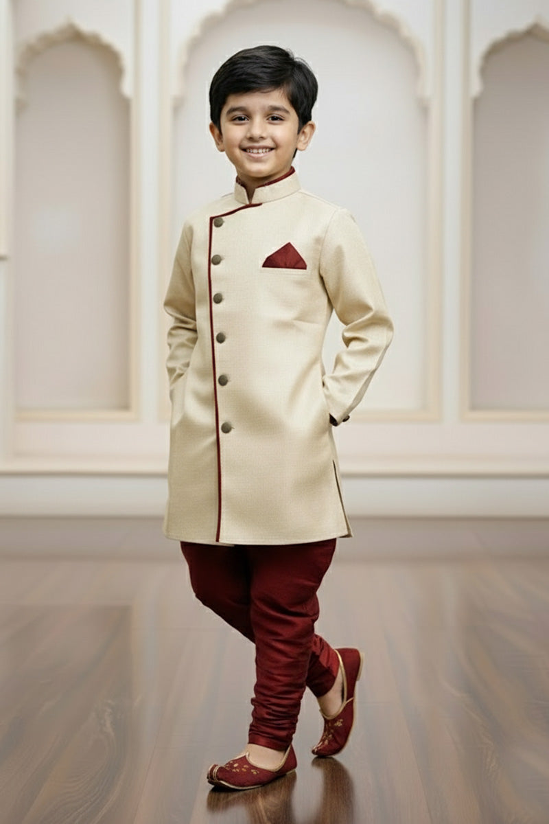 Classic Boys Gold Kurta Pajama – Gold Trim Festive Wear for Kids RTI