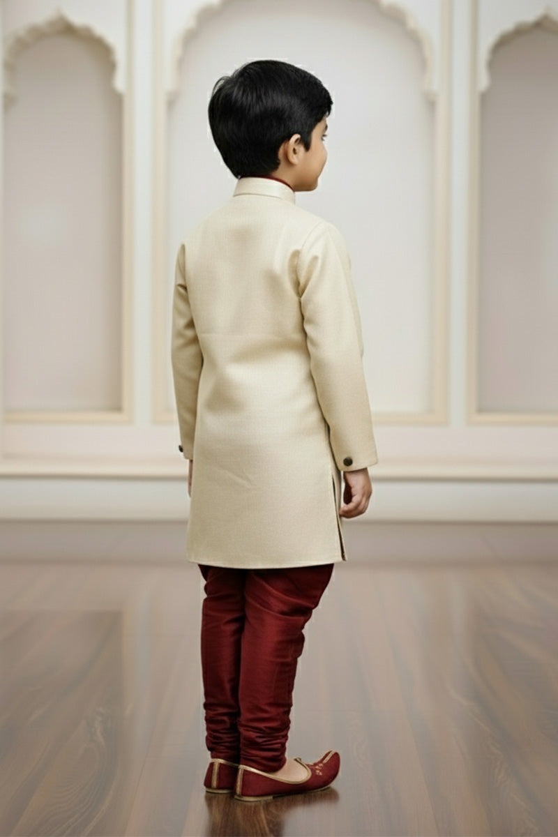Classic Boys Gold Kurta Pajama – Gold Trim Festive Wear for Kids RTI