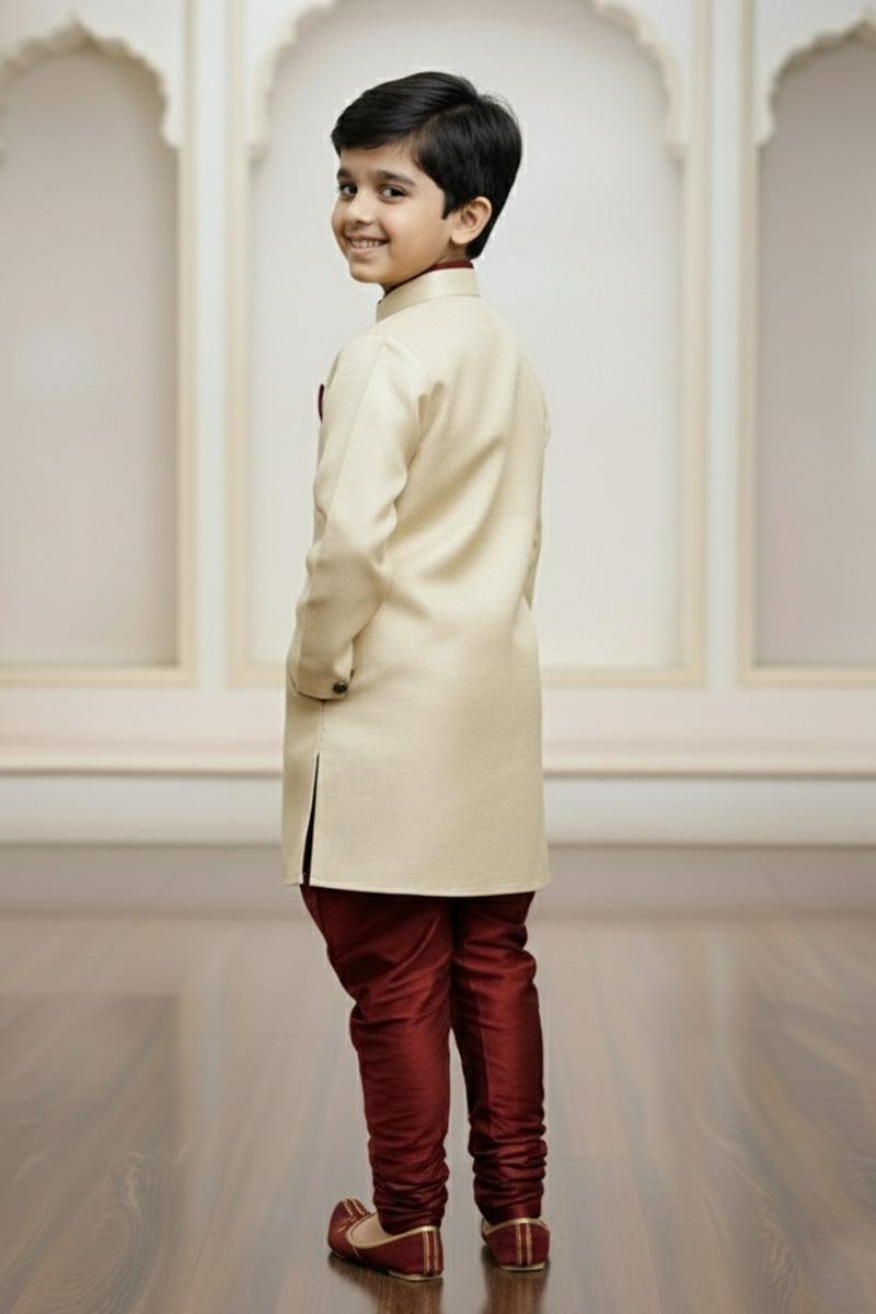 Classic Boys Gold Kurta Pajama – Gold Trim Festive Wear for Kids RTI