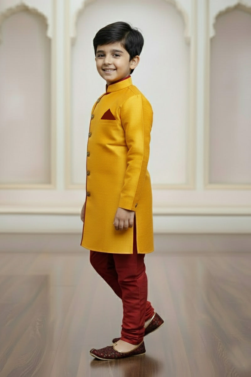 Royal Yellow Boys Kurta Pajama with Maroon Trim – Festive Collection RTI