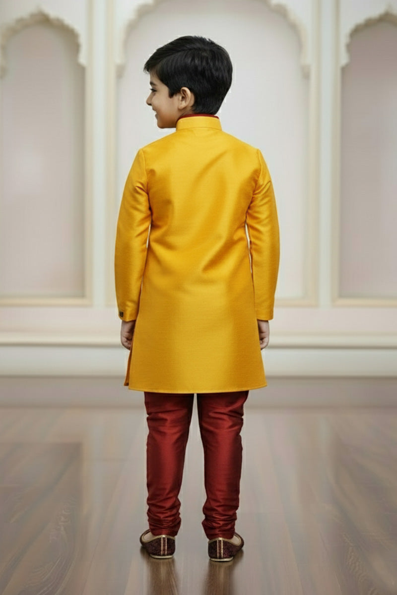 Royal Yellow Boys Kurta Pajama with Maroon Trim – Festive Collection RTI