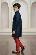 Luxury Boys Navy Blue Kurta Pajama Set – Traditional Gold Accents RTI