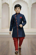 Luxury Boys Navy Blue Kurta Pajama Set – Traditional Gold Accents RTI