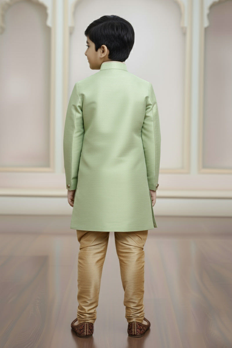 Boys Green Kurta Pajama for Eid & Weddings – Gold Trim Design RTI