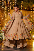 Beige Floral-Embroidered Anarkali Suit with Dupatta — Elegant Party & Wedding Wear RTI