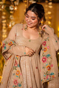 Beige Floral-Embroidered Anarkali Suit with Dupatta — Elegant Party & Wedding Wear RTI