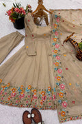 Beige Floral-Embroidered Anarkali Suit with Dupatta — Elegant Party & Wedding Wear RTI