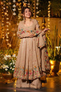 Beige Floral-Embroidered Anarkali Suit with Dupatta — Elegant Party & Wedding Wear RTI