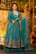 Blue Floral Embroidered Anarkali Suit with Dupatta RTI