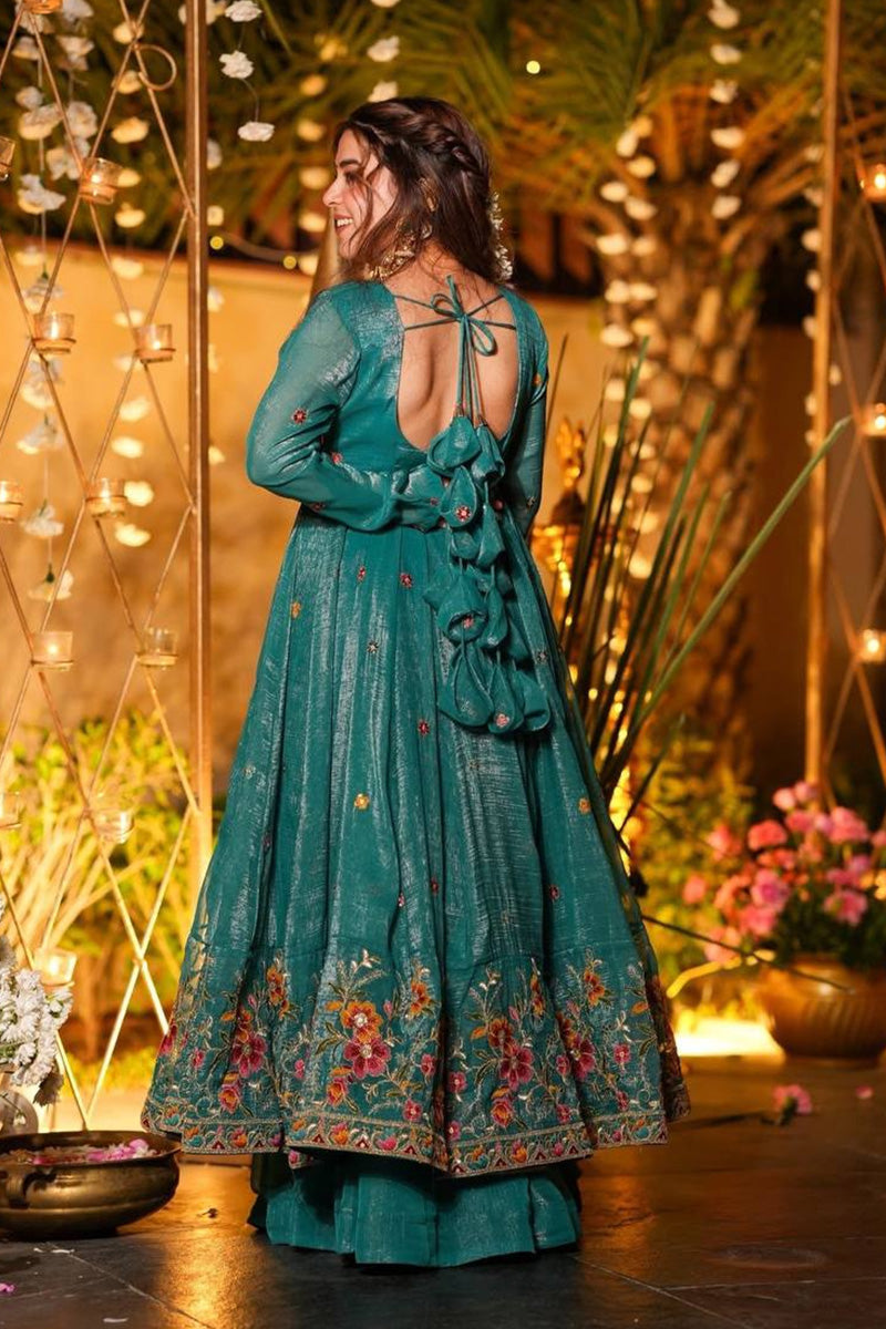 Blue Floral Embroidered Anarkali Suit with Dupatta RTI