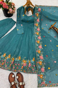 Blue Floral Embroidered Anarkali Suit with Dupatta RTI