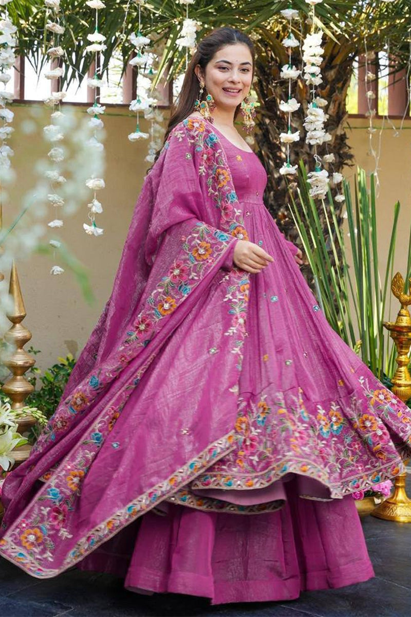 Elegance and Comfort Floral Embroidered Anarkali Suit with Dupatta in Pink RTI