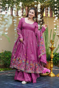 Elegance and Comfort Floral Embroidered Anarkali Suit with Dupatta in Pink RTI