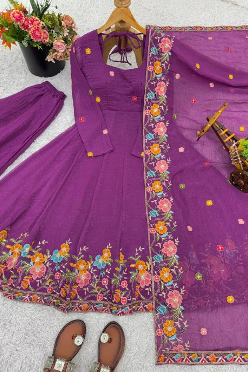 Elegance and Comfort Floral Embroidered Anarkali Suit with Dupatta in Pink RTI