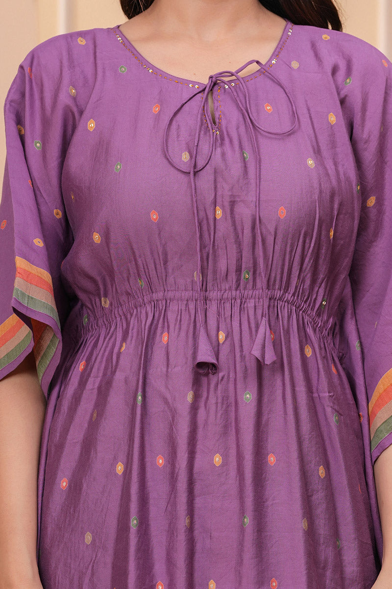 Elegant Purple Floral Cotton Kaftan & Palazzo Set — Boho-Chic Ethnic Tunic Suit RTI