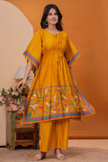 Mustard Floral Kaftan & Palazzo Set – Boho Ethnic Women’s Wear RTI
